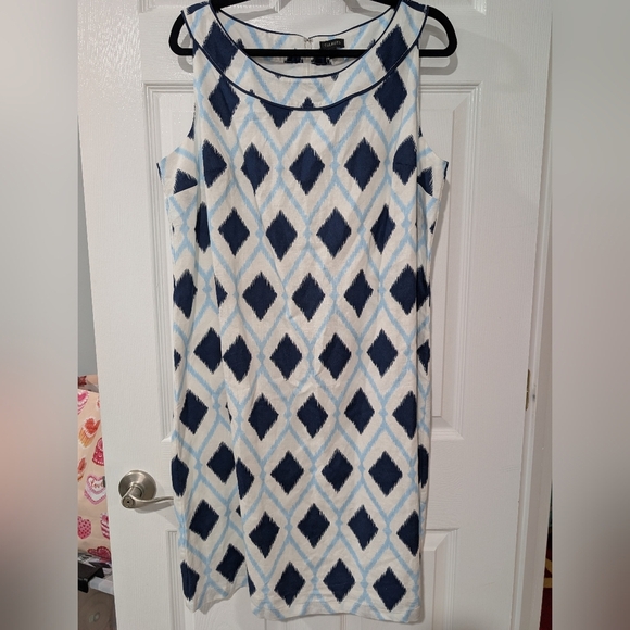 Talbots Blue White Linen Blend Sleeveless Knee Length Shift Dress in Size 16 - Picture 2 of 10